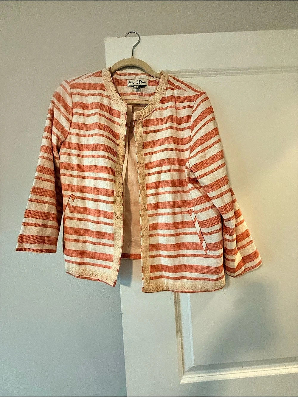 Emma & Olivia Striped Jacket in Orange & White Size Large